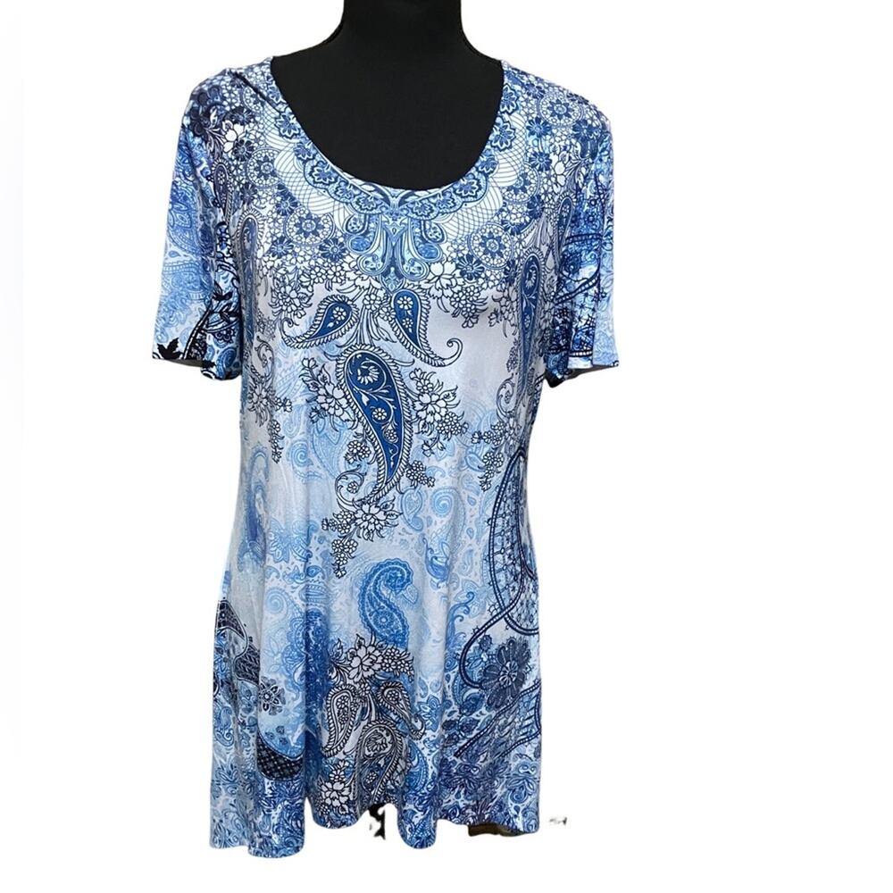 Blue Mood Rayon Long Short Sleeve Top (M)